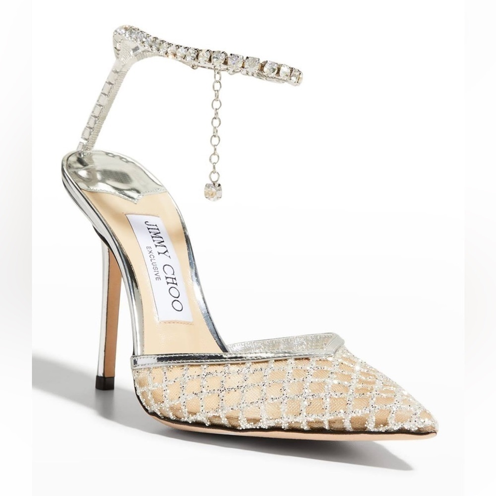Jimmy Choo Saeda Glitter Crystal Ankle Strap Pumps - Picture 3 of 10